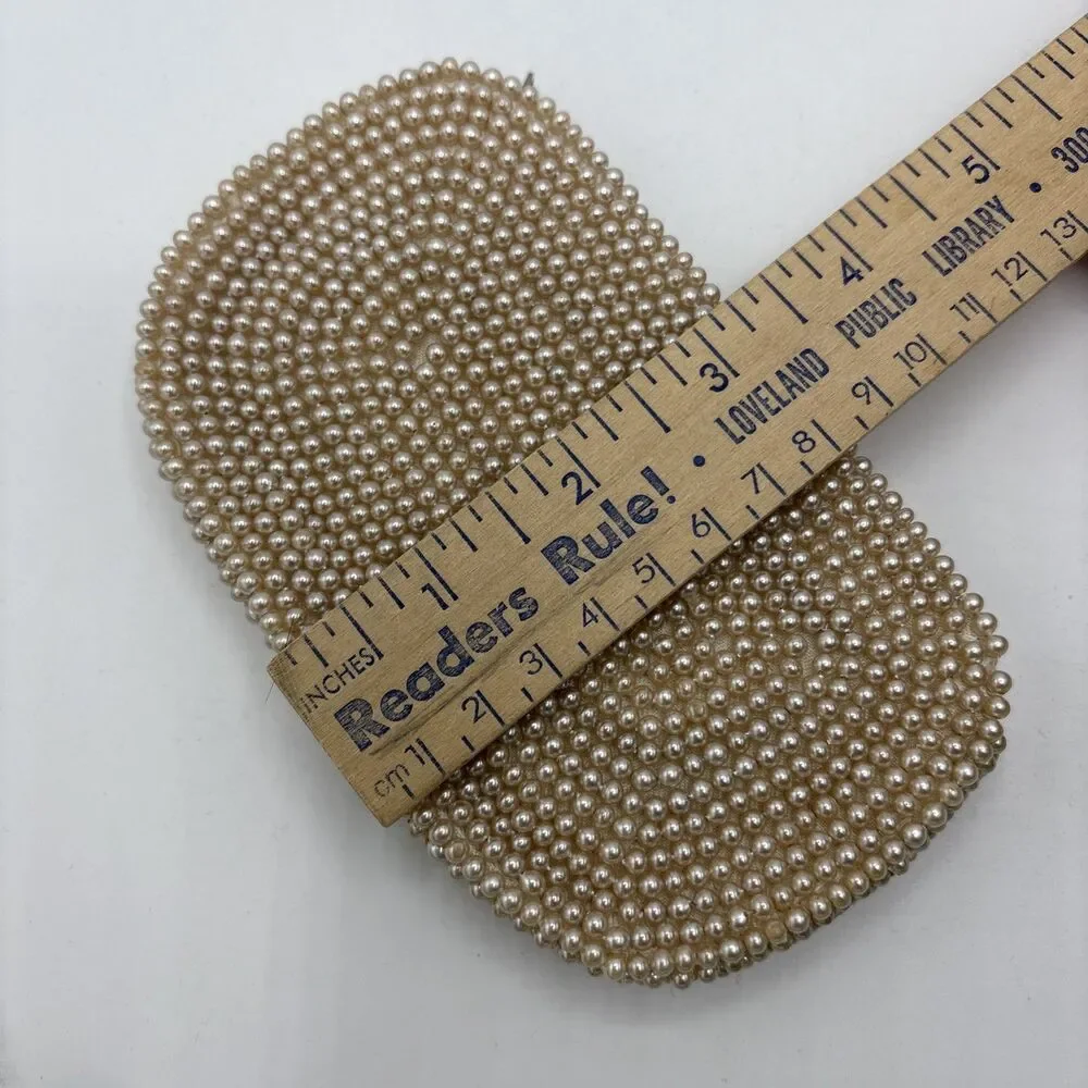 VINTAGE 1950s FAUX PEARL COIN PURSE MADE IN JAPAN SEQUINED WITH FLORAL PATTERN